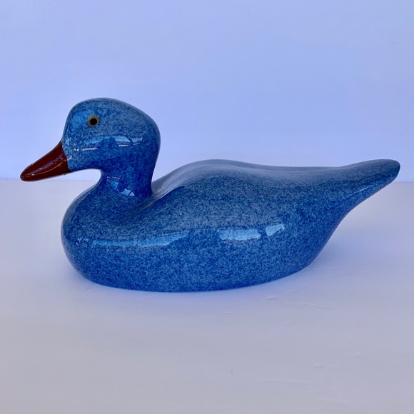 Duck, blue, glazed ceramic, Vintage - Picture 1 of 8
